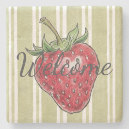 Adorable dusty strawberry Green stripes trendy Steinuntersetzer