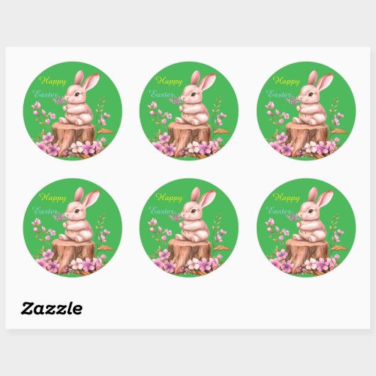 Adorable Easter Bunny on Tree Stump Sticker (Blatt)