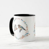 Adorable Eastern Bluebird Couple Floral Wreath Tasse (Vorderseite Links)