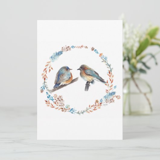 Adorable Eastern Bluebird Couple Happy Birthday (Stehend Vorderseite)