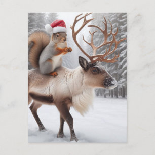 Adorable Eichhörnchen Santa und Rentier Postkarte
