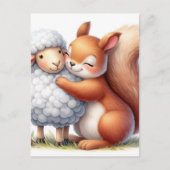 Adorable Eichhörnchen umarmt ein Schaf Postkarte (Vorderseite)
