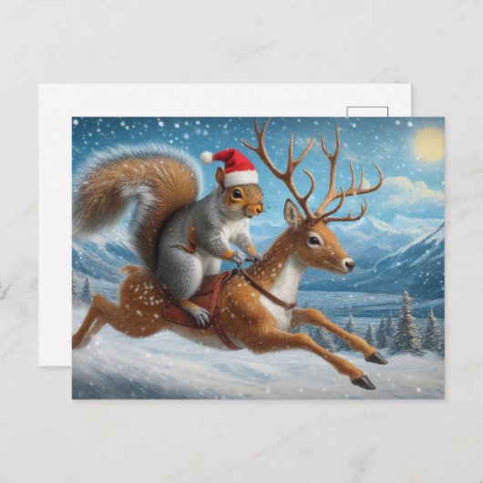 Adorable Eichhörnchen Weihnachtsschnee Postkarte (Vorne/Hinten)