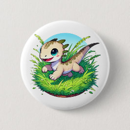 Adorable Eidechse, die durch ein Feld läuft Button