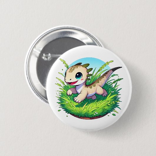 Adorable Eidechse, die durch ein Feld läuft Button (Vorne & Hinten)