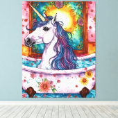 Adorable Einhorn Blau und Lila Mane im Bad Leinwanddruck (Insitu (Holzboden))
