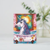 Adorable Einhorn Blau und Lila Mane im Bad Postkarte (Stehend Vorderseite)