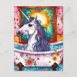 Adorable Einhorn Blau und Lila Mane im Bad Postkarte