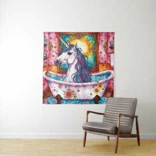 Adorable Einhorn Blau und Lila Mane im Bad Wandteppich