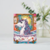 Adorable Einhorn im Bad Postkarte (Stehend Vorderseite)