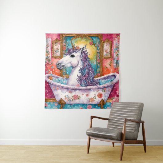 Adorable Einhorn im Bad Wandteppich (Beispiel)