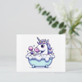 Adorable Einhorn in einer Badewanne Postkarte (Stehend Vorderseite)