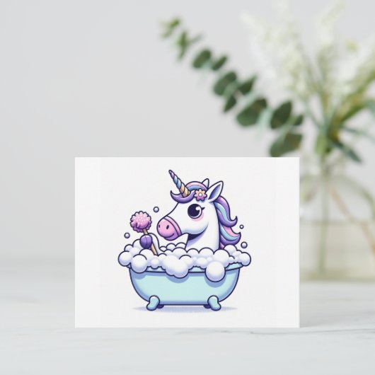 Adorable Einhorn in einer Badewanne Postkarte (Stehend Vorderseite)
