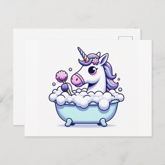 Adorable Einhorn in einer Badewanne Postkarte (Vorne/Hinten)