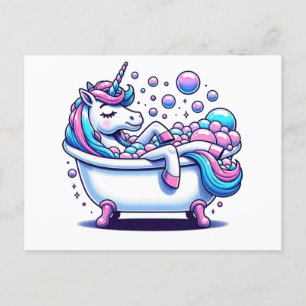 Adorable Einhorn in einer Badewanne Postkarte