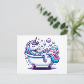 Adorable Einhorn in einer Badewanne Postkarte (Stehend Vorderseite)