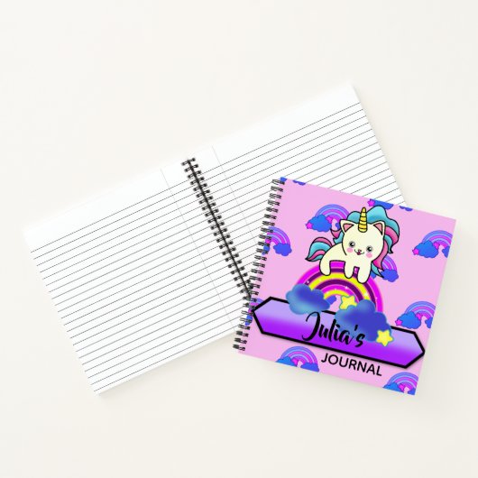 Adorable Einhorn Kitty Cat sitzend auf einem Regen Notizblock (Innenseite)