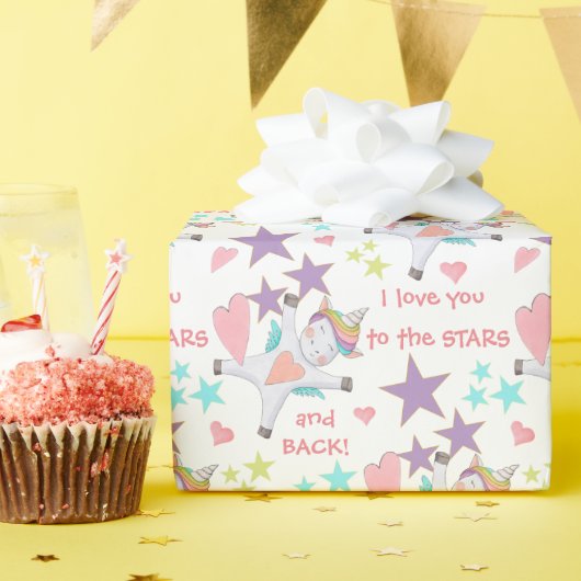 Adorable Einhorn zu den Sternen und zurück Geschenkpapier (Geburtstagsparty)