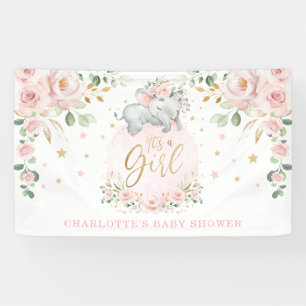 Adorable Elefant Blush Pink Blues Bloral Baby Dusc Banner