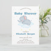 Adorable Elefant, Wolken, SternenBaby-Dusche Einladung (Stehend Vorderseite)