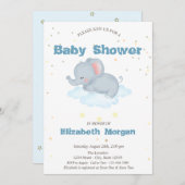 Adorable Elefant, Wolken, SternenBaby-Dusche Einladung (Vorne/Hinten)