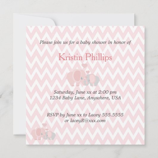 Adorable Elefanten, Baby Girl Shower Einladung (Rückseite)