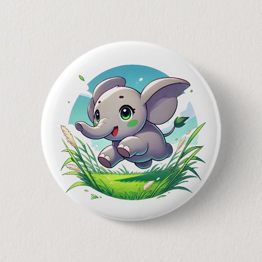 Adorable Elefanten springen durch ein Feld Button (Vorderseite)