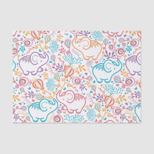 Adorable Elefanten und Blume Seidenpapier (Vorderseite)