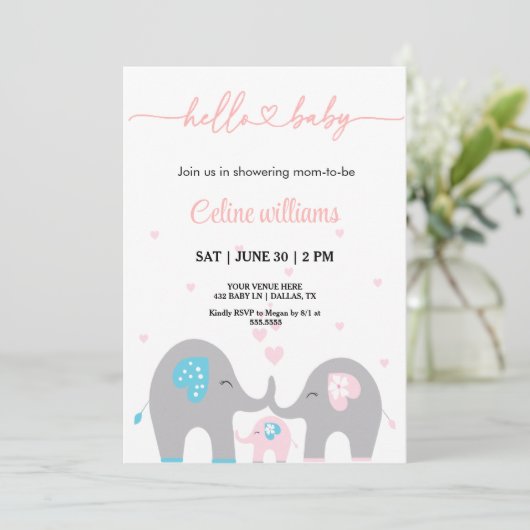 Adorable Elefantenfamiliendusche Einladung (Stehend Vorderseite)