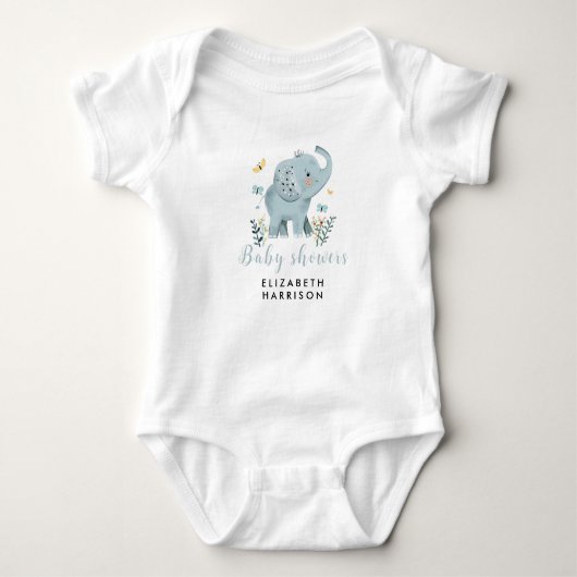 Adorable Elephant Blue Baby Boy Dusche Baby Strampler (Vorderseite)