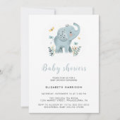 Adorable Elephant Blue Baby Boy Dusche Einladung (Vorderseite)