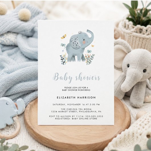 Adorable Elephant Blue Baby Boy Dusche Einladung