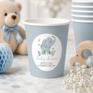 Adorable Elephant Blue Baby Boy Dusche Pappbecher