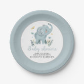 Adorable Elephant Blue Baby Boy Dusche Pappteller (Vorderseite)