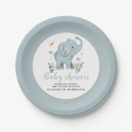 Adorable Elephant Blue Baby Boy Dusche Pappteller