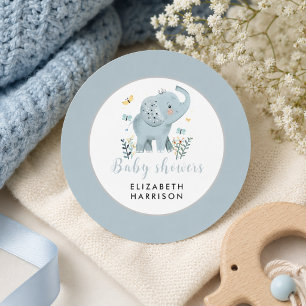 Adorable Elephant Blue Baby Boy Dusche Runder Aufkleber