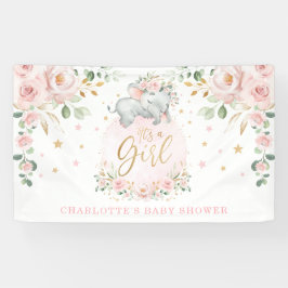 Adorable Elephant Blush Pink Bloral Baby Dusche Banner
