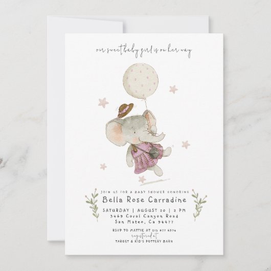 Adorable Elephant | Botanische Boho Babydusche Einladung (Vorderseite)