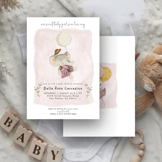 Adorable Elephant | Botanische Boho Babydusche Einladung