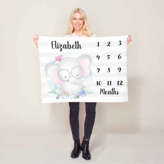 Adorable Elephant Butterflies Baby Milestone Fleecedecke (Beispiel)