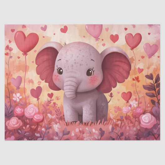 Adorable Elephant Calf Hearts & Blume Decoupage Seidenpapier (Vorderseite)