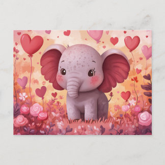 Adorable Elephant Calf Hearts & Blume Postkarte