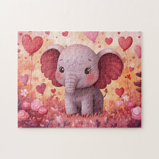 Adorable Elephant Calf Hearts & Blume Puzzle (Horizontal)