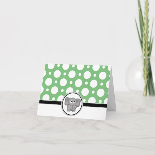 Adorable Elephant Custom Green Polka Dot Card Dankeskarte (Vorderseite)