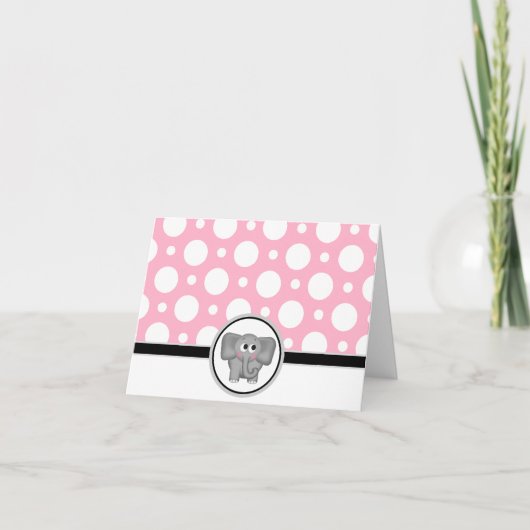 Adorable Elephant custom Pink Polka Dot Card Dankeskarte (Vorderseite)