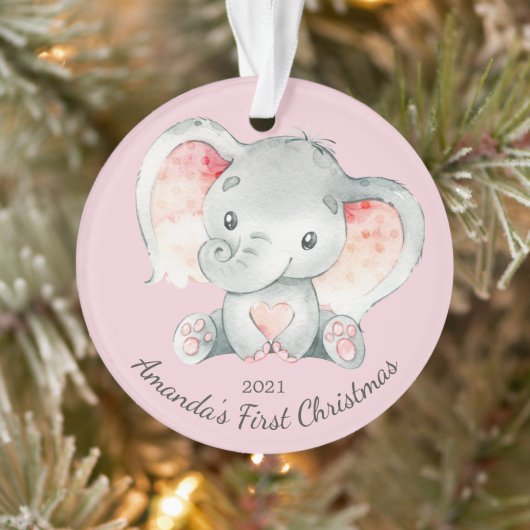 Adorable Elephant Girls First Christmas Ornament (Baum)