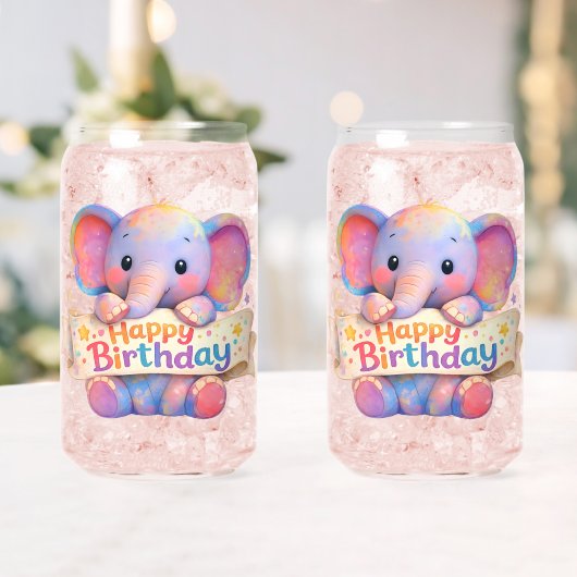 Adorable elephant, happy birthday frosted can glas (Insitu (Hochzeit))