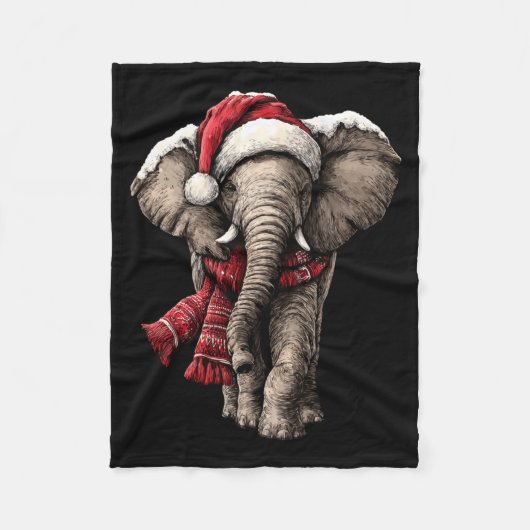 Adorable Elephant In Santa Hat Snowy Winter Christ Fleecedecke (Vorderseite)