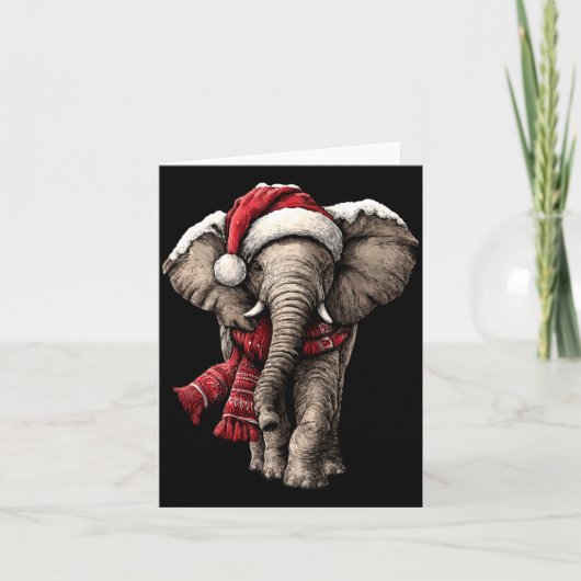 Adorable Elephant In Santa Hat Snowy Winter Christ Karte (Vorderseite)