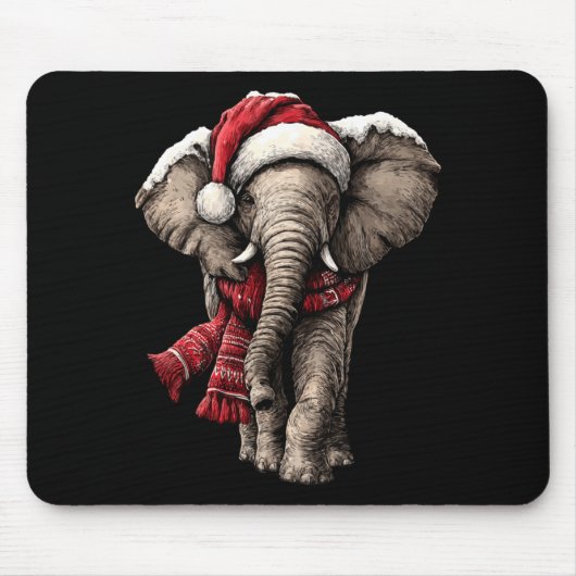 Adorable Elephant In Santa Hat Snowy Winter Christ Mousepad (Vorne)